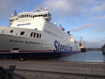 Stena Superfast X pictured at the shipyard in Gdynia, Poland, before its departure for Holyhead)