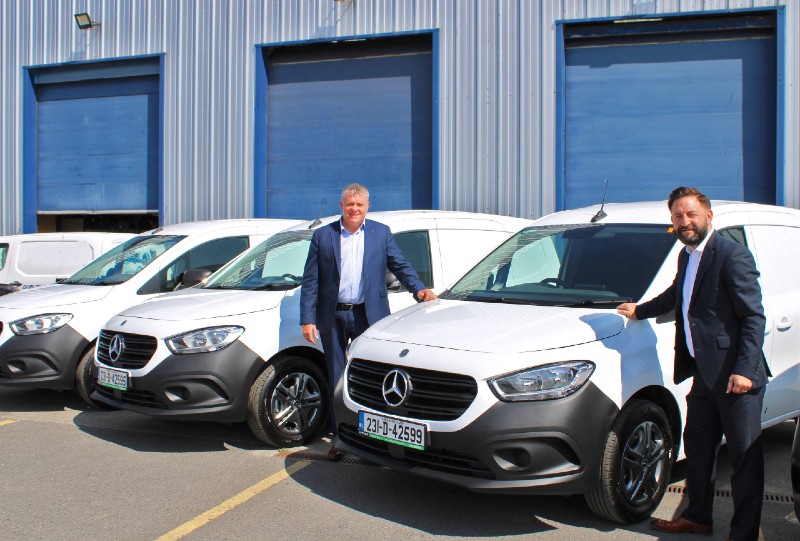 Fergus Harmon, Northgate Vehicle Hire sales & marketing director (Ireland) (right), pictured taking delivery of a number of recently launched, new-to-Ireland, Mercedes-Benz Citan vans)